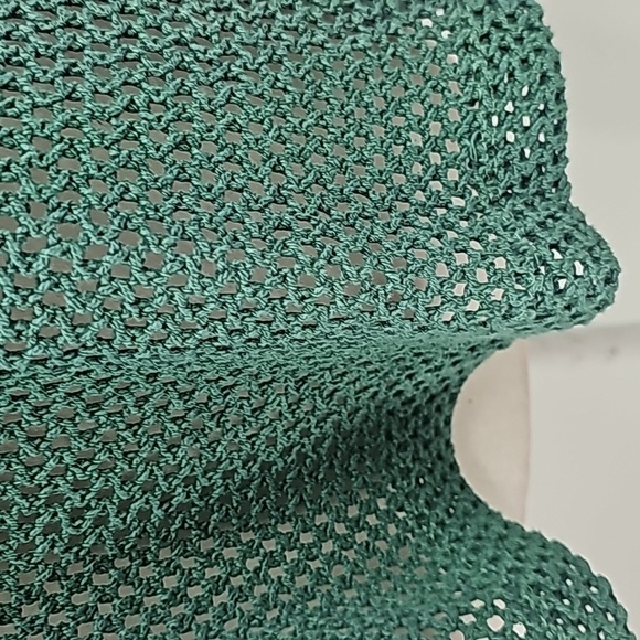 FP Green Open Knit Net Mesh Crew Neck Short Sleeve 100% Cotton T-shirt - Picture 7 of 13